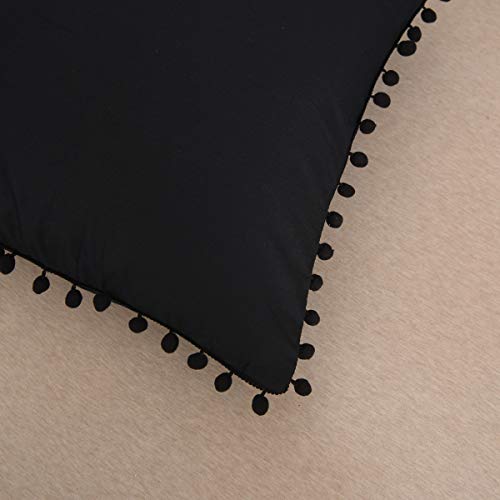 Softta 20X30 Pompom Pillow Shams Pillow Covers 2 Pcs Ball Tassel Trimmed Cute Pretty Girls Pillowcases 100% Cotton Black Cover Twin/Full/Queen (No Comforter No Filling)… #TOP1