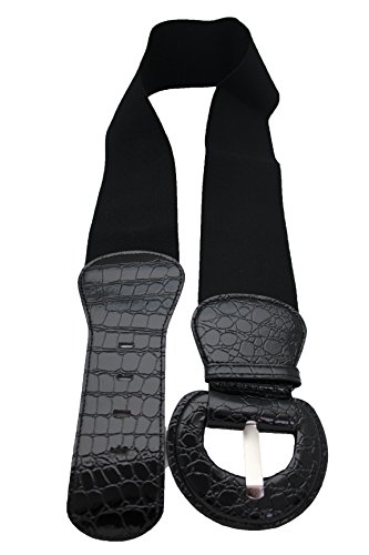 Trendy Fashion Jewelry TFJ Women Elastic Waistband High Waist Big Round Buckle Size S M, Black2