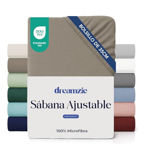 Dreamzie Sabanas 80x190/200 cm - Esquinas de 35 cm para Colchones Gruesos - 100% Microfibra, Lino, Certificada sin Productos Químicos (Oeko Tex), Sabanas Bajeras Completamente Elásticas