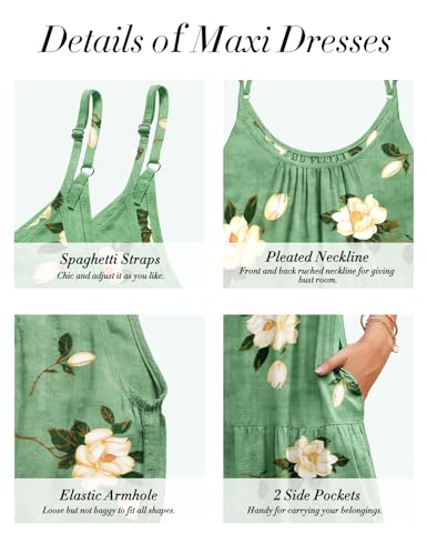 Image of YESNO Summer Bohemian Floral Dresses for Women Spaghetti Straps Maxi Dress Casual Flowy Dresses with Pockets ES0