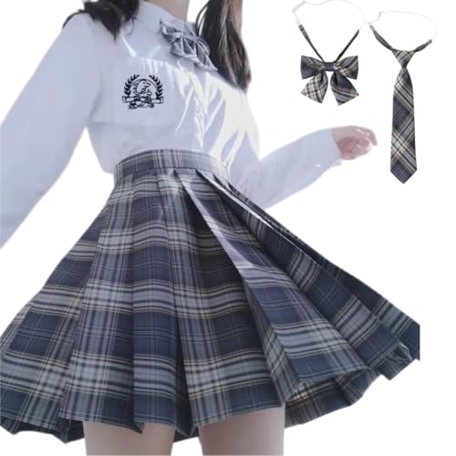 [Rovve] 制服 女子高生 コスプレ JKスカート プリーツスカート コスチューム 制服 cosplay チェックスカート キャンパス パーティー 写真撮影 文化祭 卒業式 3点セット （スカート+リボン+ネクタイ）