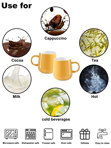 T-Ware Coffee Mug, Ceramic Mug Sets, 12 Oz Coffee Mug Set, Coffee Cup For Office And Home, Set Of 2, Waxy Yellow #TOP4