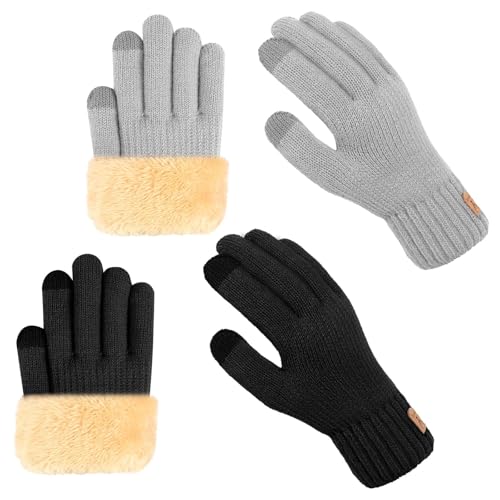 prota 2 Paar Winterhandschuhe Damen Herren, Damen Winterhandschuhe mit Fleecefutter, Touchscreen Warme Gedehnt Dicke Strickhandschuhe Wollhandschuhe für Laufen Radfahren Ski