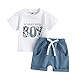 Geagodelia Baby Jungen Kleidung Outfit Babykleidung Set Mama’s Boy T-Shirt Top + Shorts Neugeborene Kleinkinder Weiche Babyset Sommer Zweiteiler (A - Weiß & Blau, 6-12 Monate)