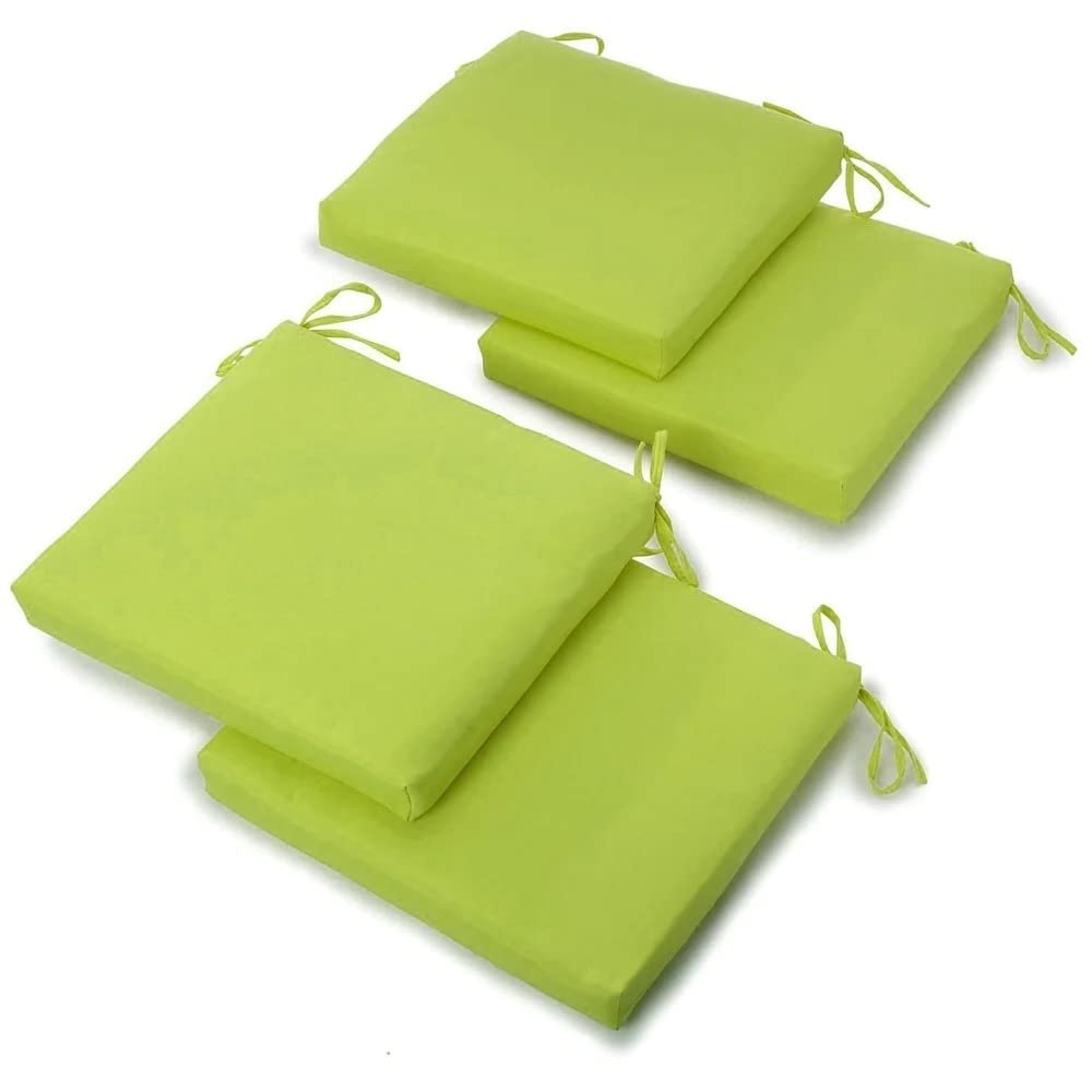 Lime Green Color Set of 4 Square Shaped Patio Chair Cushions for Outdoor Furniture, 19 in. D X 20 in. W X 3 in. H Size | Maximum Cushioned Loft Comfy Pad, Removable Cover with Zipper Closure & Ties