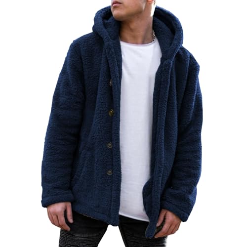 Faux Fur Coat Mens Fuzzy Sherpa Jacket Fluffy Fleece Cardigan Coat Winter Warm Thicken Lined Outwear