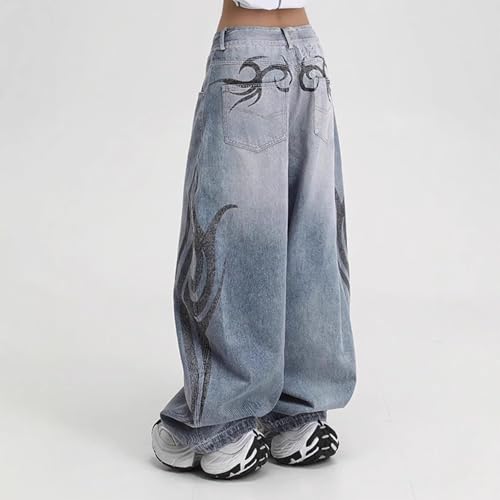 Baggy Jeans Men Washed Graphic Flame Wide Leg Denim Pants Men Y2K Parachute Streetwear for Skater Jeans3