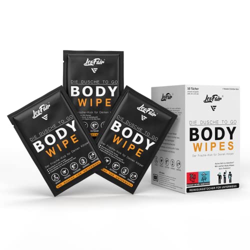 Leofair Body Wipes - Toallitas húmedas desechables para viajes, camping, festivales, exteriores y viajes – 10 toallitas grandes XXL – Embalaje individual