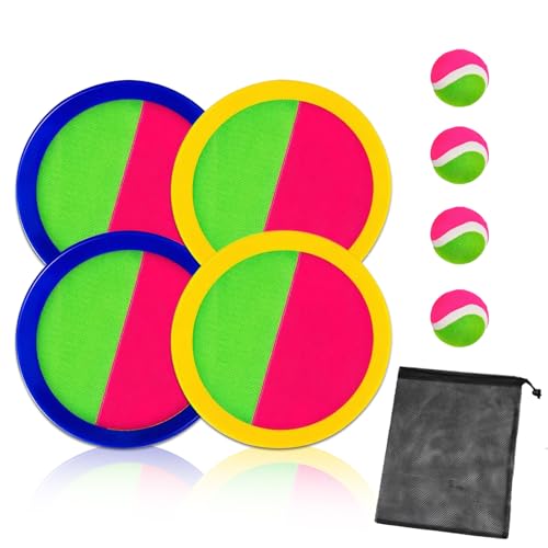 DUGEGAYL Klettballspiel, Spielzeug Werfen Klettspiel, Fangballspiel Klett-Ballspiel mit 4 Klett Ball Paddle und 4 Bällen, Ballwurf Fangspiel Klettball Ballfangspiel