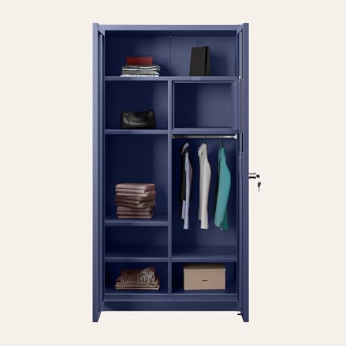 Image of Interio by Godrej Luminex NX 2-Door Steel Almirah with Mirror (Textured Phiroja Blue), 1-Year Warranty, 1 Locker, 5 Shelves