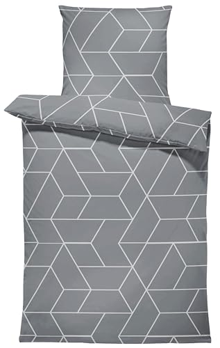 one-home Winter Biber Bettwäsche Baumwolle Kuschelig Flauschig Warme Weiche Bettbezüge Modern, Größe:2 teilig 135x200 cm, Farbe:Geometrisch Grau