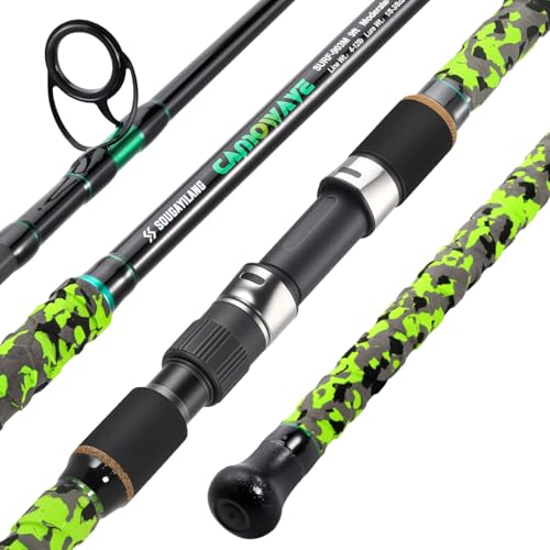 Sougayilang Surf Spinning Fishing Rod Carbon Travel Surf Rod M/MH 3 Piece Spinning Fishing Rod Green 12'