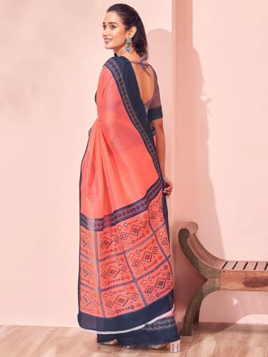 Image of Satrani Women's Chanderi Printed Saree with Unstitched Blouse Piece
