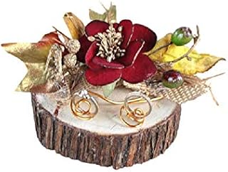 Handmade, Rustic chic flowers ring bearer pillow, Ring wood box, Slice of wood Ring Pillow alternative, Engagement wooden ring slice, Xmas Fait main, Porte bagues unique rustique chic en bois avec fleurs rouges, Tranche de bois alternative au coussin d'alliances, Mariage à Noël