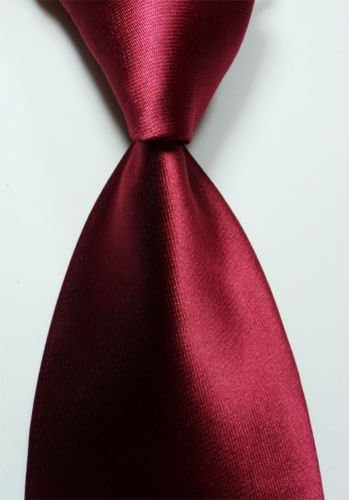 Scott Alone : New Classic Dark Red 100% New Solid Plain Jacquard Woven Silk Men's Tie Necktie
