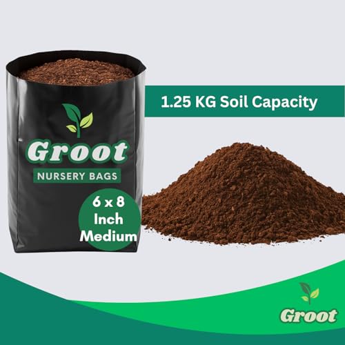 Image of Groot Nursery Flower pots for Garden - 75 PCS, 6 x 8 Inches Small - Black Grow Bag Nursery Plant Bags | Plant Bags for Home Garden | Nursery Bags for Plants |