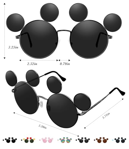 Mouse Ears Sunglasses for Women Men, Black Cartoon Sun Glasses with Case, Theme Park Accessories, UV Protection3