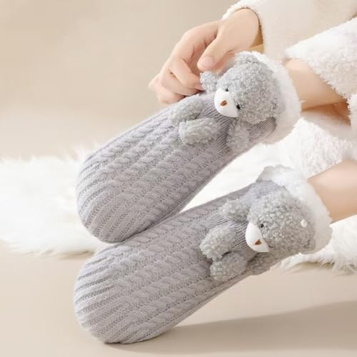 Image of Cute Slipper Socks for Women, Winter Warm Floor Fuzzy Socks, Cozy Sherpa Slipper Socks, House Sleeping Socks