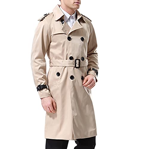 Men's Double Breasted Trenchcoat Stylish Slim Fit Mid Long Belted Windbreaker