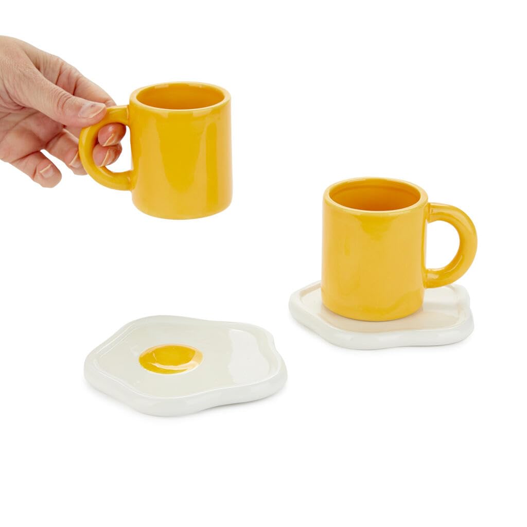 Balvi Set tazzine da cafè Sunny Side Up Due tazze con piattini a forma di uovo fritto Ceramica
