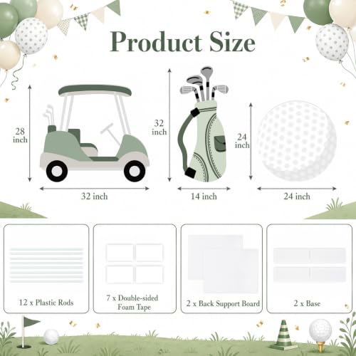 Image of 3 Pcs Golf Cart Cardboard Cutout Photo Booth Props for Hole in One Party, Large Golf Carts, Bags, and Balls Standee Par-Tee Birthday Retirement Decorations Sport Themed Events Supplies