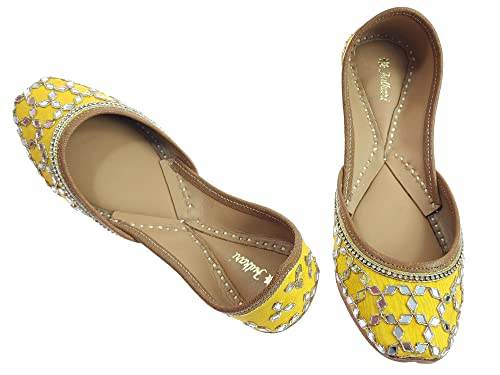 Image of Fulkari Women's Mirror Genuine Soft Leather Embroidered Jutis | Bite and Pinch Free Jutti | Punjabi Formal Juttis | Girl's Wedding Flat Ladies Mojari | Formal Ethnic Juti |