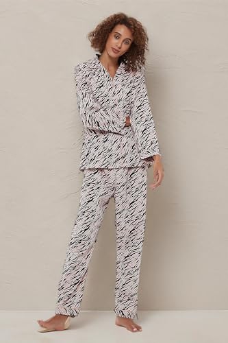 Image of GLOBAL Women Cotton Pajamas Long Sleeve PJs Button Down Sleepwear S-3XL