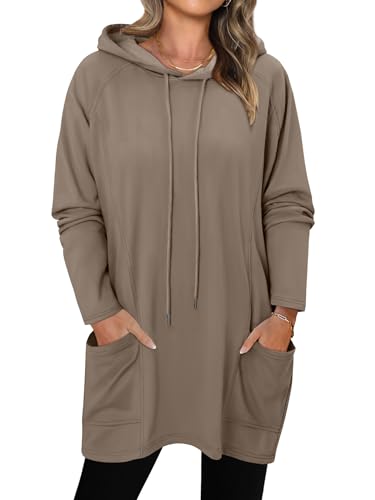 KISSMODA Women Hoodies Dress Long Sweatshirts Dress Raglan Sleeves Oversized Sweatshirts with Pocket 2025 Fall Winter Trendy