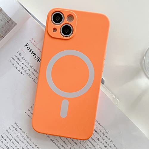 Coque silicone pour iPhone 12 orange compatible charge sans fil magnétique