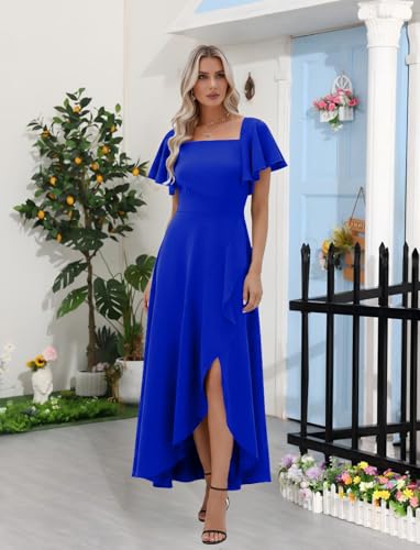 Image of LightlyKiss Women's Square Neck Backless Dress High Slit Wedding Guest Dress Formal Cocktail Party Dress