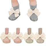 DELICATE DESIGN: Unsere Socken sind in Khaki, Rosa, Grau-Blau Farben gefärbt, und jede Socke ist mit einer entsprechenden Farbe und süße Schleife verziert, super süß und entzückend. Und die Socken verfügen über rutschfestes Design, halten kleine Kleinkinder sicher auf Hartholzboden, perfekt für einen beginnenden Spaziergänger oder Kleinen in Bewegung.