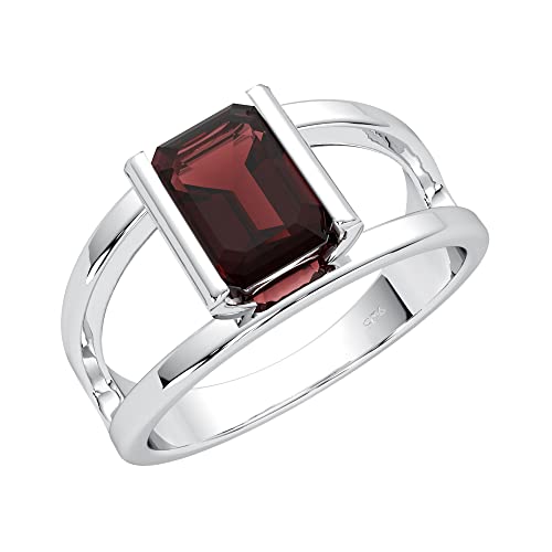TISHAVI Created Garnet 925 Sterling Silver Plated Ring for Women - January Birthstone Octagon Shape Red Stone Jewelry Ring Size 11 - Gift for Her