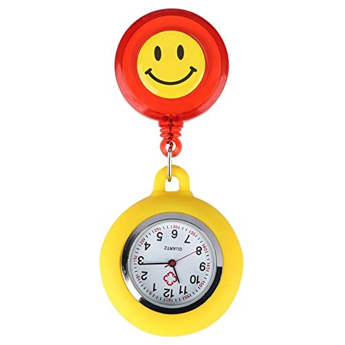 Top Lucky Cute Smiling Clip on Fob Brosche Anhänger hängende Quarz Taschenuhr verstellbare Uhr für medizinische Arztkrankenschwesteruhren, Orange Cover