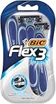 BIC Flex 3 Disposable Razors for Men - Triple Blade Light Handle Razor Blades - Pack of 4