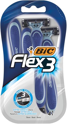 BIC Flex 3 Disposable Razors for Men - Triple Blade Light Handle Razor Blades - Pack of 4