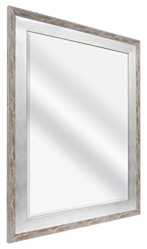 MCS Brushed Silver Distressed Woodgrain Wall Mirror #TOP24
