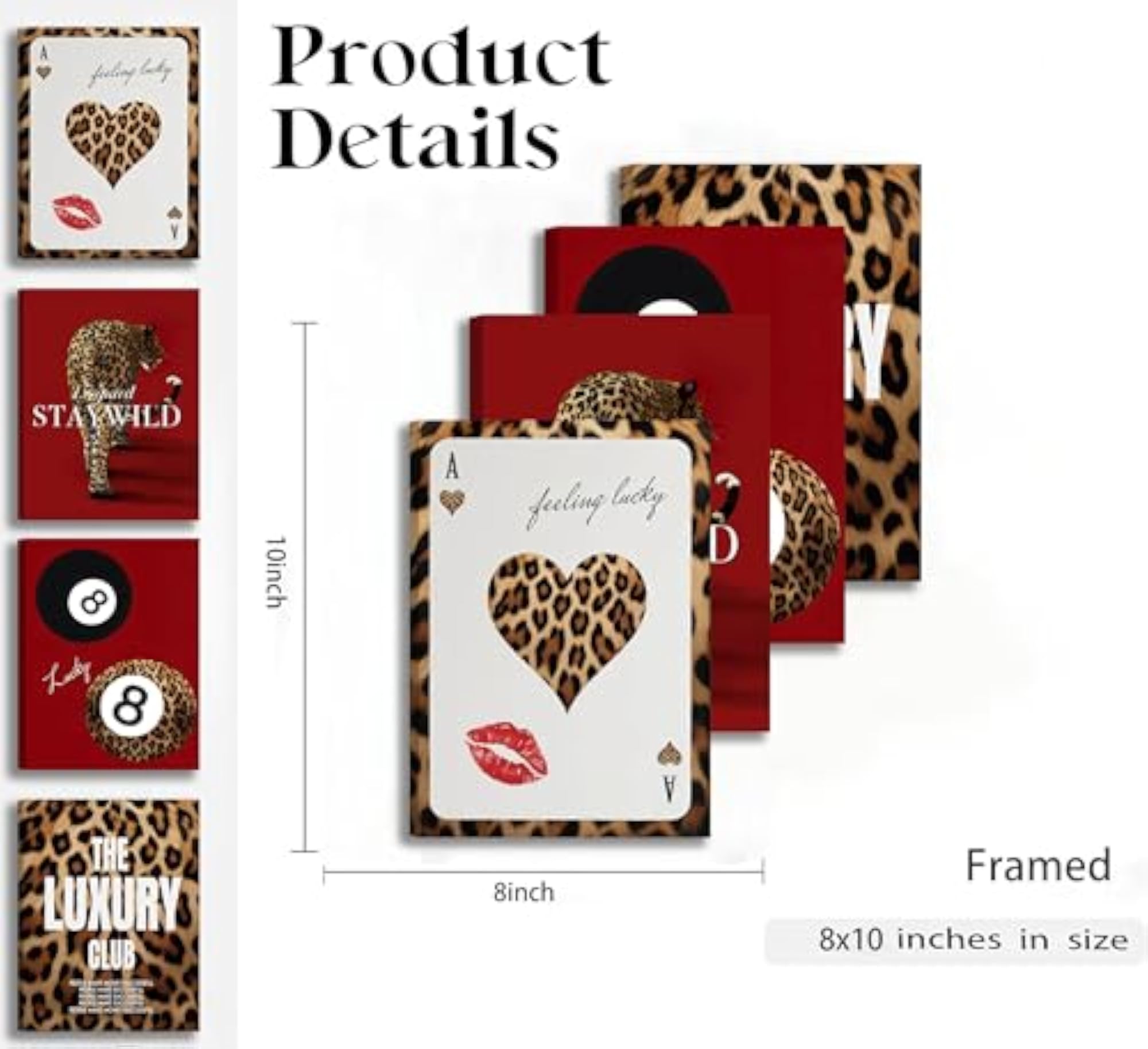 4Pcs Red Trendy Leopard Canvas Wall Art, Wild Cheetah Decor