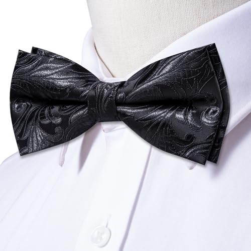 Image of Dubulle Mens Paisley Striped Bowtie Set Pre-tied Bowtie for Men and Pocket Square Set Wedding Business