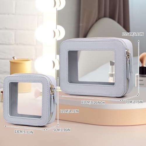 Pinkmik Beauty Case Trasparente Da Viaggio Per Cosmetici E Articoli Da Toeletta Borsa Per Pennelli Da Donna E Borsa Trasparente Per Auto Con Cerniera (F/Grigio, M + Mini), F/Grigio, M+Mini, Beauty - 4