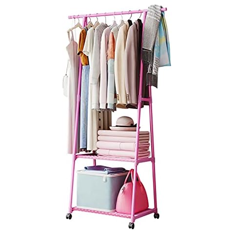 Xpork Clothes Rail 160 * 42.5 * 56cm Coat Rack Storage Shelf Bedroom Metal Frame Hanging with 2 Tiers Storage Shelf for Bedroom Boutiques Office (Pink) Cover