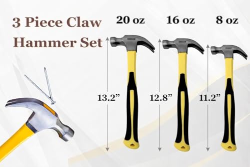 3-Piece Claw Hammer Set