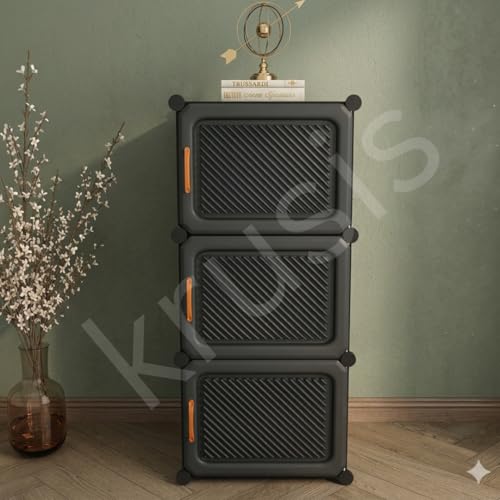 Image of Plastic Shoe Rack for Home 𝟔 𝐒𝐡𝐞𝐥𝐟 Shoe Rack with Door for Home Storage Organizer with Metal Door Frame to Cover Chappal Slipper Sandals Shoes Box Stand【Grey, 6-Shelf-3-Door】