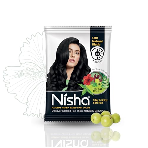 Nisha Natural Henna Based Hair Color (Natural Black) 10GM Pack of 10