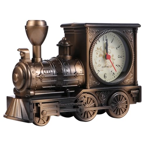 GOOHOCHY Reloj Despertador de Mesa Forma de Tren Retro en Color Cobre Decoración Infantil Multifuncional para Habitación Reloj Decorativo Analógico Adecuado para Obsequio y Colección