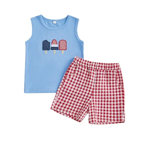Ayalinggo 4th Of July Baby Boy Outfit Toddler USA Flag Sleeveless Tank Top Stars Stripe Shorts Fourth Of July Kids Clothes (Blue, 4-5T)