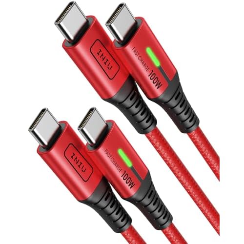 INIU USB C to USB C Cable, [6.6ft, Red] 2-Pack C Cable to C Cable for iPhone 17 16 15 Pro Max Samsung S25 S24 Ultra Laptops MacBook iPad Air Switch etc. Red 6.6ft+6.6ft
