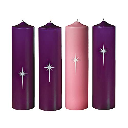 CB Church Supply Will & Baumer - Set of 4 Pink and Purple Pillar Advent Candles, 12-Inch, Star of Bethlehem