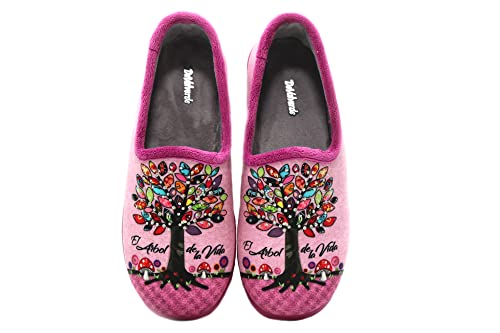 DeValverde - 1138 Berenjena - Zapatilla de IR por casa Cubierta, Chinela Cerrada, Pantufla arbol de la Vida, para: Mujer Color: Berenjena Talla:39 Cover