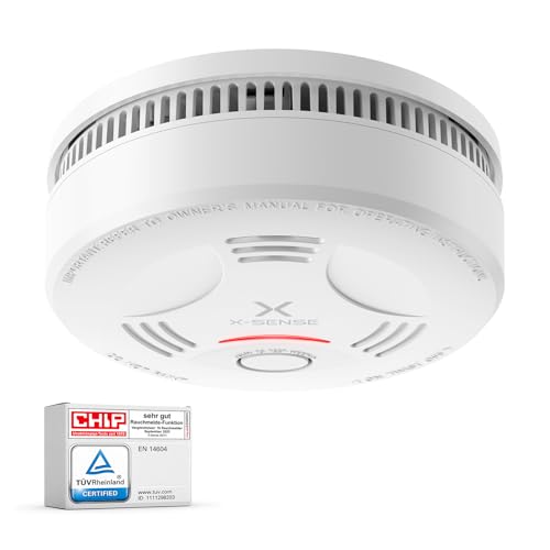 X-Sense Rauchmelder 10 Jahre Batterie, Feuermelder TÜV Rheinland Zertifiziert, Rauchwarnmelder mit Stummschaltung und Selbsttest...