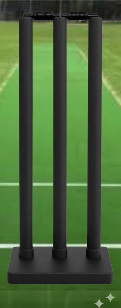 Mars Cricket Wicket Set, Heavy Duty Plastic, Standard Size, 3 Stumps, 2 Bails, 1 Stand, Professional Quality, Black-image-47